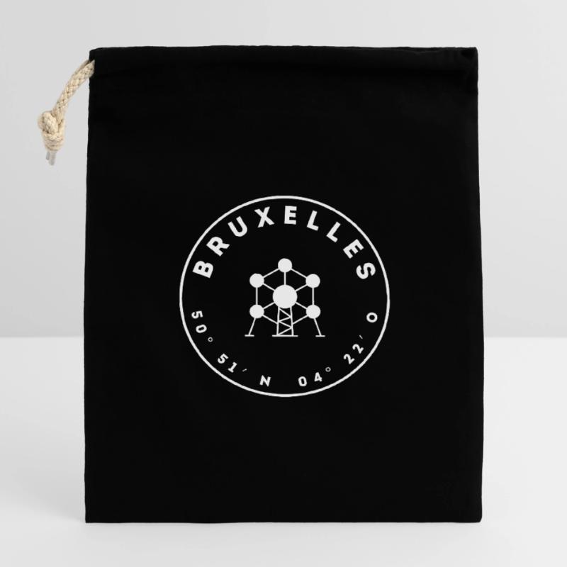 Brussels with Atomium and coordinates Closable cotton gift bag (14x20cm)