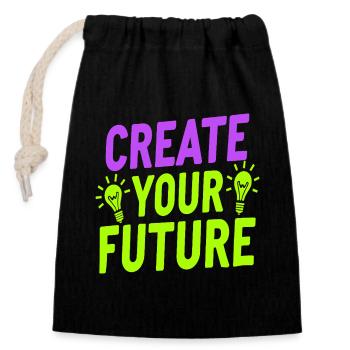 Create Your Future Glühbirne - Verschließbarer Geschenkbeutel aus Baumwolle (14x20cm) - Schwarz - Vorne