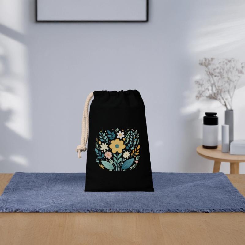 Douce floraison florale pastel - Boho Botanical Sac cadeau en coton avec cordon (14 x 20 cm)