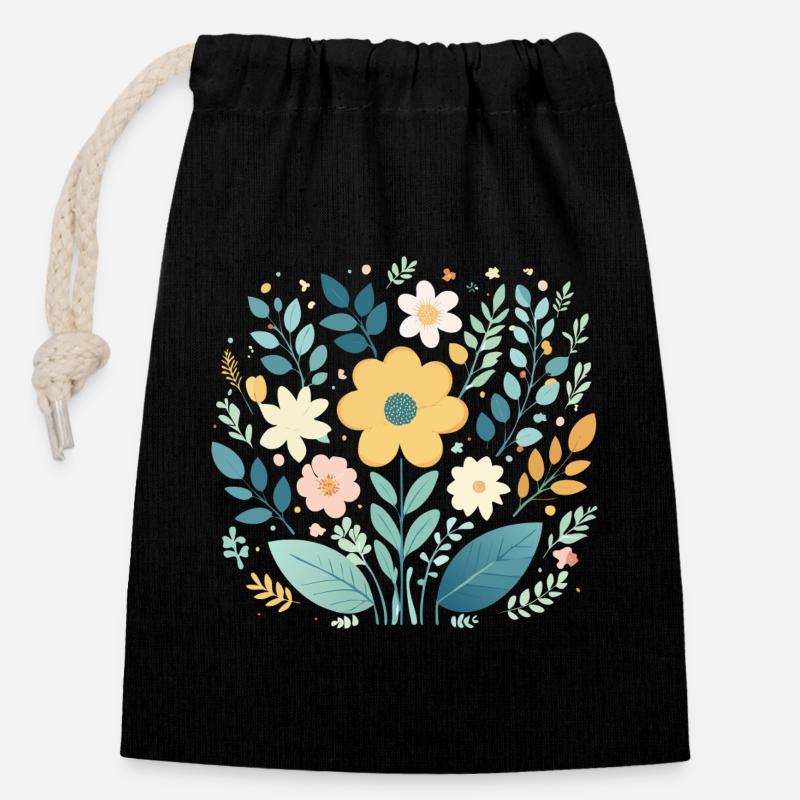 Sanfte pastellfarbene Blumenblüte - Boho Botanical - Verschließbarer Geschenkbeutel aus Baumwolle (14x20cm) - Schwarz