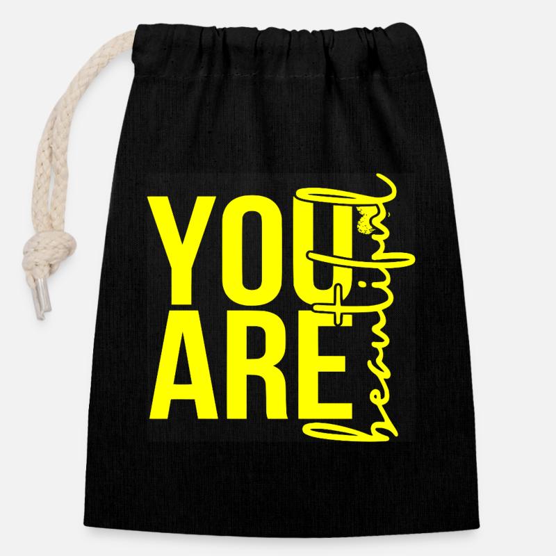 You Are Beautiful - Yellow - Verschließbarer Geschenkbeutel aus Baumwolle (14x20cm) - Schwarz