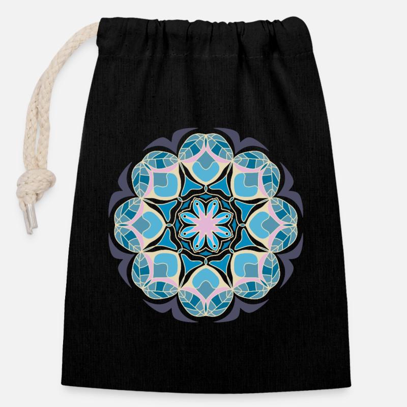 Journée plage Mandala - Sac cadeau en coton avec cordon (14 x 20 cm) - noir