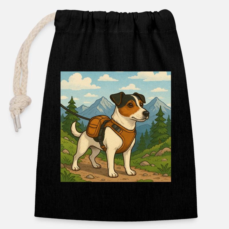 Jack Russel Wanderer - Closable cotton gift bag (14x20cm) - black