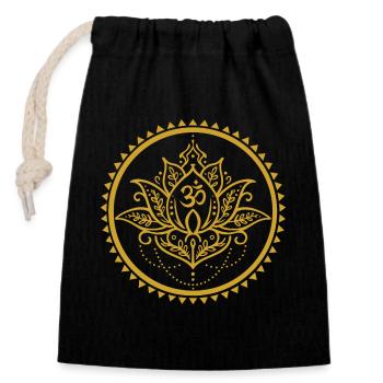 Om Lotus Mandala – Yoga Symbol in Gold - Verschließbarer Geschenkbeutel aus Baumwolle (14x20cm) - Schwarz - Vorne