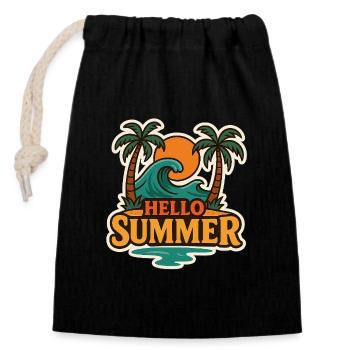 Hello Summer Tropical Wave Badge - Closable cotton gift bag (14x20cm) - black - Front