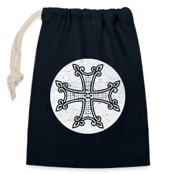 Armenian Cross in White Circle - Closable cotton gift bag (14x20cm) - navy - Front