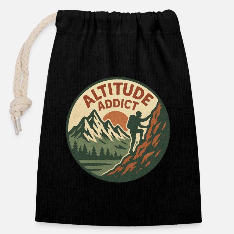Altitude Addict - Closable cotton gift bag (14x20cm) - black