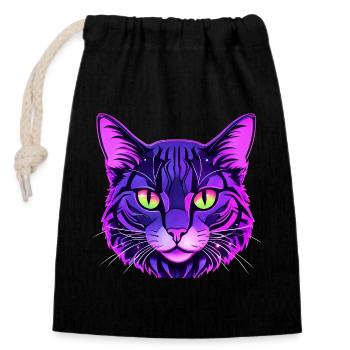 Portrait de chat aux couleurs néon - Sac cadeau en coton avec cordon (14 x 20 cm) - noir - Devant