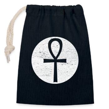 Croix égyptienne Ankh dans cercle blanc - Sac cadeau en coton avec cordon (14 x 20 cm) - bleu marine - Devant