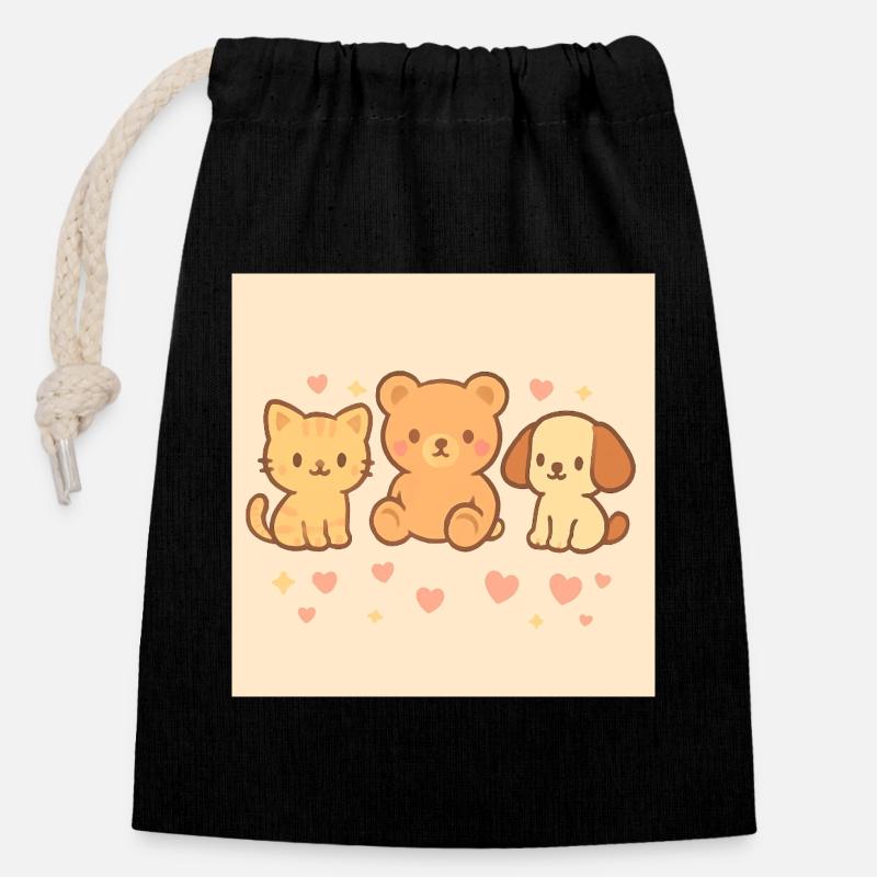 Cute cartoon drawing. - Closable cotton gift bag (14x20cm) - black