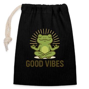 Positive Vibes – Meditierender Frosch im Zen-Modus - Verschließbarer Geschenkbeutel aus Baumwolle (14x20cm) - Schwarz - Vorne