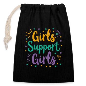 Girls Support Girls Statement Friendship - Closable cotton gift bag (14x20cm) - black - Front