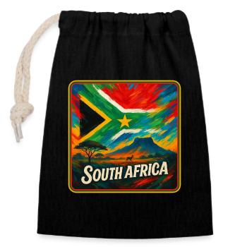 Conception du drapeau de l’Afrique du Sud - Sac cadeau en coton avec cordon (14 x 20 cm) - noir - Devant