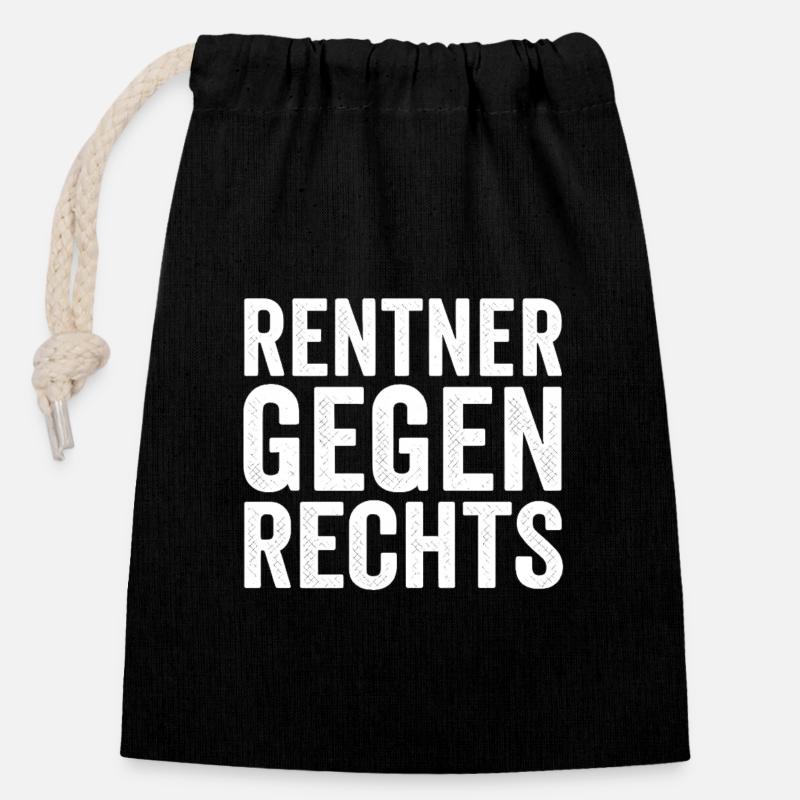 Rentner Gegen Rechts Design - Verschließbarer Geschenkbeutel aus Baumwolle (14x20cm) - Schwarz