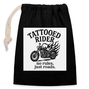 Tattooed Rider Motorrad Design - Verschließbarer Geschenkbeutel aus Baumwolle (14x20cm) - Schwarz - Vorne