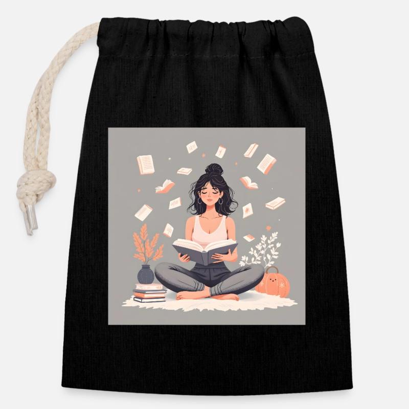 Accro des livres - Sac cadeau en coton avec cordon (14 x 20 cm) - noir