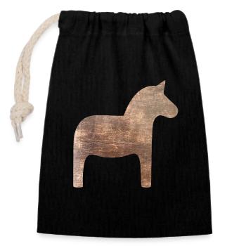 Dala Horse Wood Sweden Traditional Scandinavian - Closable cotton gift bag (14x20cm) - black - Front
