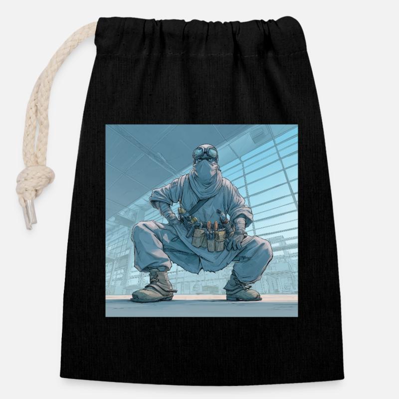 Facility Ninja – Niemand sieht mich, aber alles lä - Verschließbarer Geschenkbeutel aus Baumwolle (14x20cm) - Schwarz