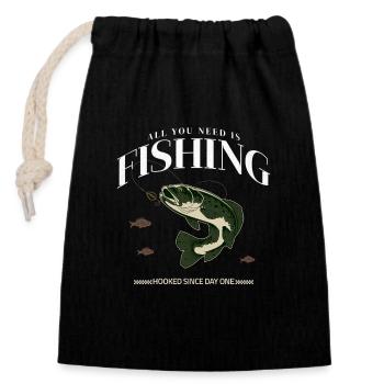 All You Need Is Fishing - Retro Angler T-Shirt - Verschließbarer Geschenkbeutel aus Baumwolle (14x20cm) - Schwarz - Vorne