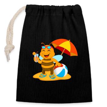 Abeille de plage - Sac cadeau en coton avec cordon (14 x 20 cm) - noir - Devant