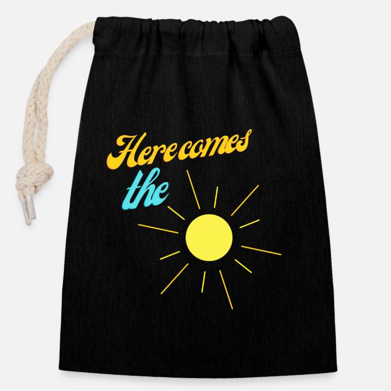 Voici le soleil - Sac cadeau en coton avec cordon (14 x 20 cm) - noir