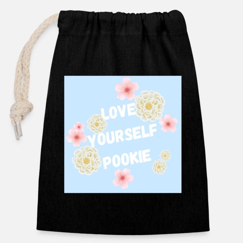 Aimez-vous Pookie Design - Sac cadeau en coton avec cordon (14 x 20 cm) - noir