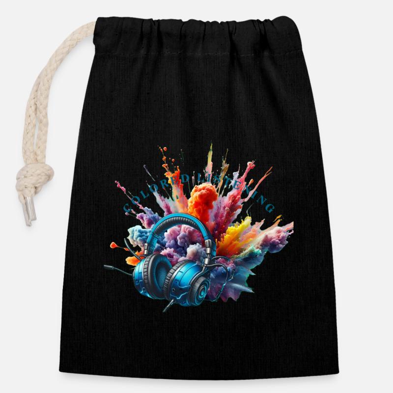 colored listening - Closable cotton gift bag (14x20cm) - black