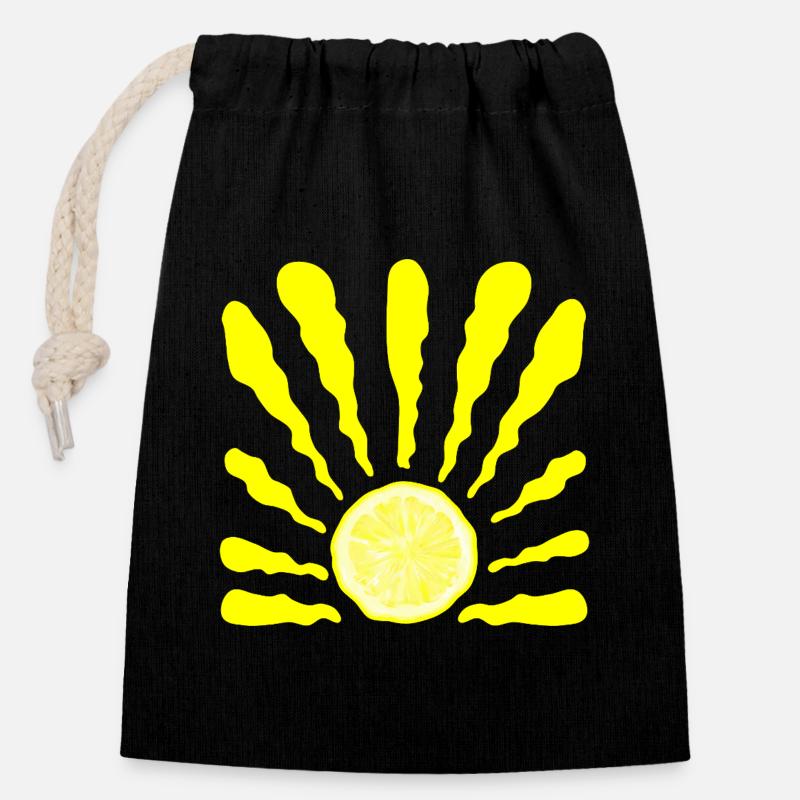 LEMON SUMMER SUN - Closable cotton gift bag (14x20cm) - black