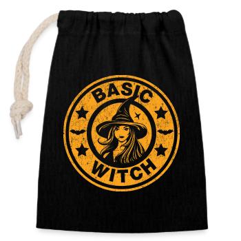 Sorcière de base Vintage Halloween Esthétique Citrouille - Sac cadeau en coton avec cordon (14 x 20 cm) - noir - Devant
