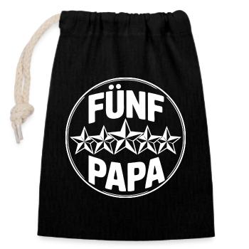 Fünf Sterne Papa - der beste Papa auf der Welt - Verschließbarer Geschenkbeutel aus Baumwolle (14x20cm) - Schwarz - Vorne