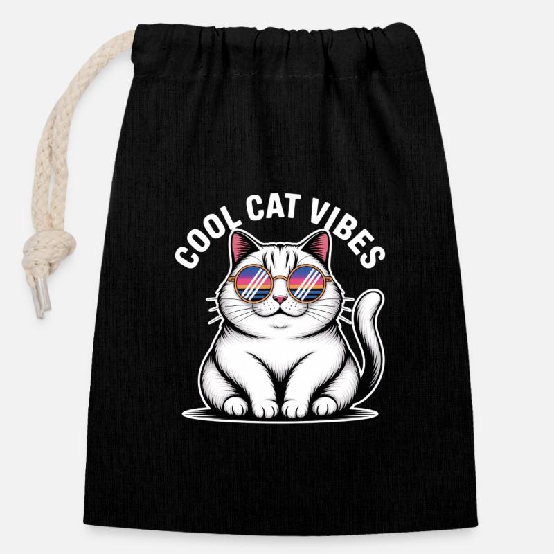 Buddy Cat mit Wave Schwimmbrille - Verschließbarer Geschenkbeutel aus Baumwolle (14x20cm) - Schwarz