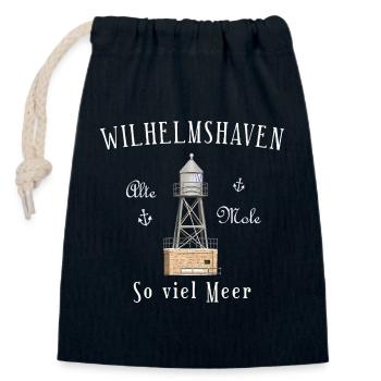 Wilhelmshaven, Handzeichnung, so viel Meer Nordsee - Verschließbarer Geschenkbeutel aus Baumwolle (14x20cm) - Navy - Vorne