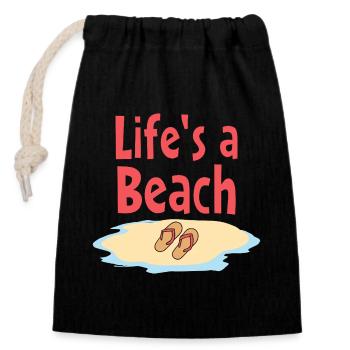 Life's a Beach Flip-Flops - Verschließbarer Geschenkbeutel aus Baumwolle (14x20cm) - Schwarz - Vorne