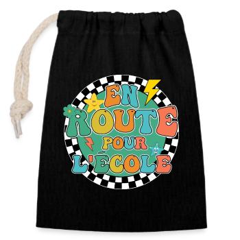 On the way to school back to school gift - Closable cotton gift bag (14x20cm) - black - Front