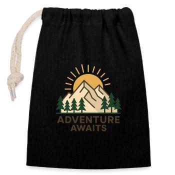 Adventure Nature Motif with Mountains and Sun - Closable cotton gift bag (14x20cm) - black - Front