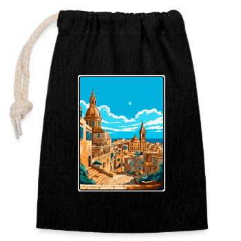 Valletta Malta Vintage Travel Poster Cityscape WPA - Closable cotton gift bag (14x20cm) - black - Front