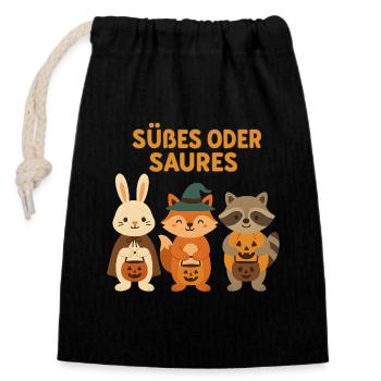Süßes oder Saures - Waldtiere - Verschließbarer Geschenkbeutel aus Baumwolle (14x20cm) - Schwarz - Vorne