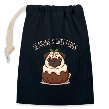 Bouledogue français – Vœux de Noël - Sac cadeau en coton avec cordon (14 x 20 cm) - bleu marine - Devant