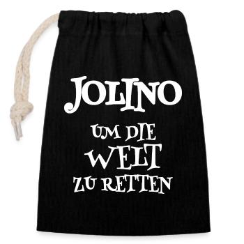 Jolino als Retter - Verschließbarer Geschenkbeutel aus Baumwolle (14x20cm) - Schwarz - Vorne