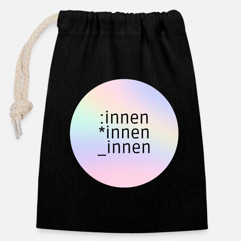 *innen_innen - Sac cadeau en coton avec cordon (14 x 20 cm) - noir