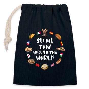 Street food around the world - Closable cotton gift bag (14x20cm) - navy - Front