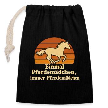 Lustiges Pferdemädchen mit Vintage-Glück - Verschließbarer Geschenkbeutel aus Baumwolle (14x20cm) - Schwarz - Vorne