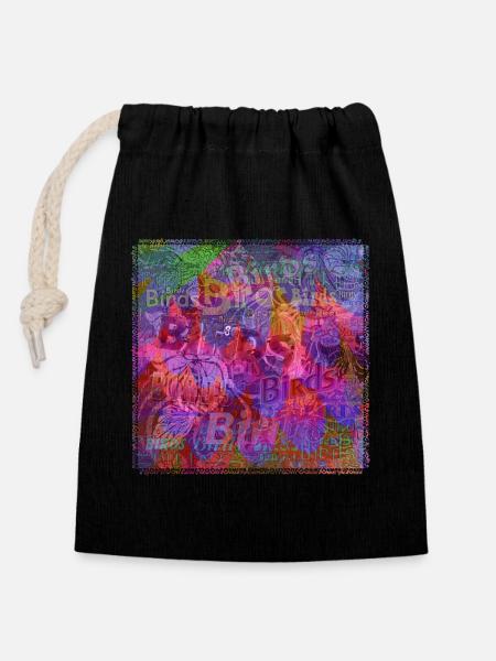 Words & Birds V1 - Closable cotton gift bag (14x20cm) - black