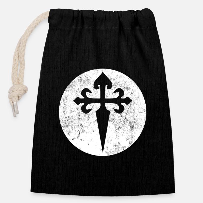 St. James Cross White Circle Illustration - Closable cotton gift bag (14x20cm) - black