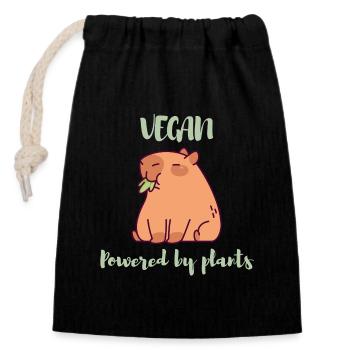 Vegan - Powered by Plants Design für Veganer - Verschließbarer Geschenkbeutel aus Baumwolle (14x20cm) - Schwarz - Vorne
