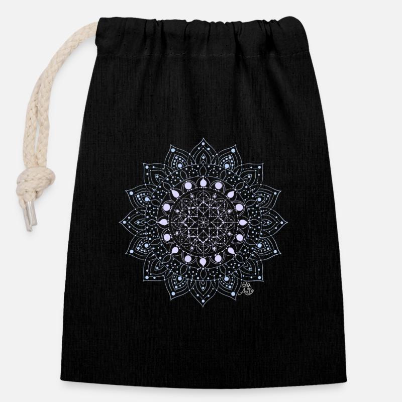 Geometric Mandala Pattern - Closable cotton gift bag (14x20cm) - black