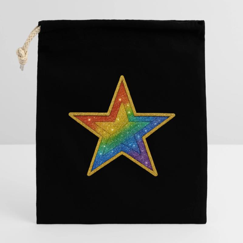 Rainbow Glitter Star Patch Design Closable cotton gift bag (14x20cm)