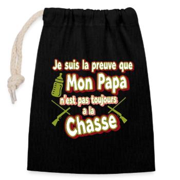 Humour Paternité Papa La Chasse - Sac cadeau en coton avec cordon (14 x 20 cm) - noir - Devant