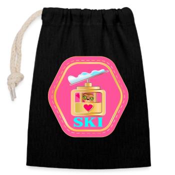 children skiing ski gondola lift skier - Closable cotton gift bag (14x20cm) - black - Front