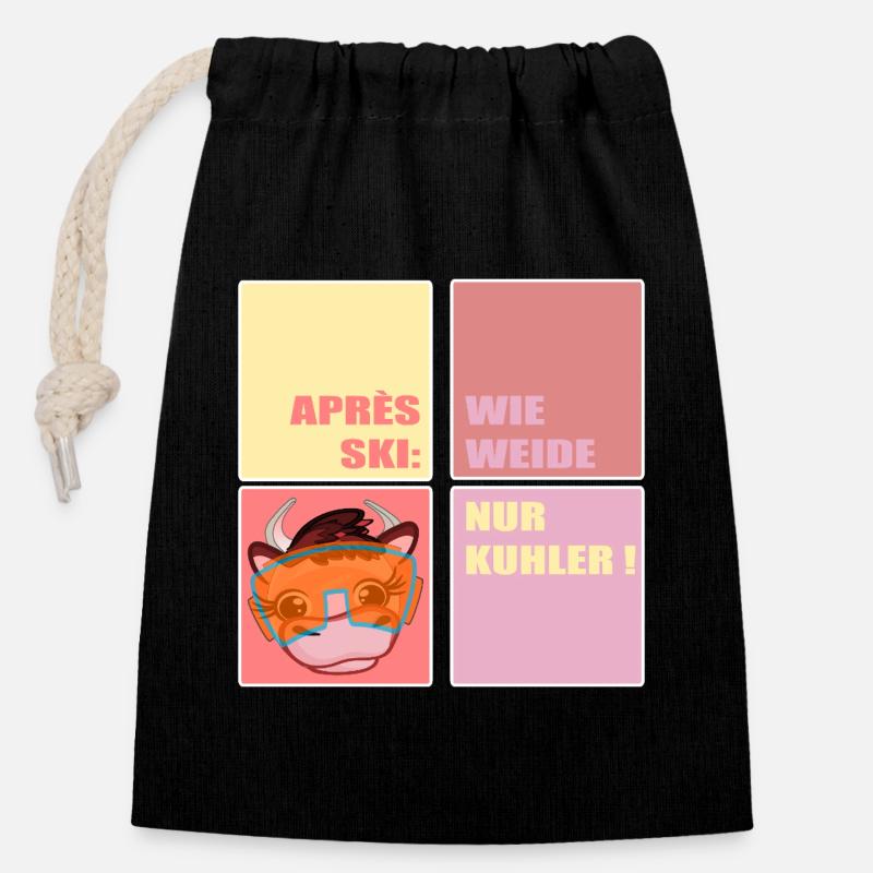 APRÈS-SKI SKIING COW FUNNY - Closable cotton gift bag (14x20cm) - black